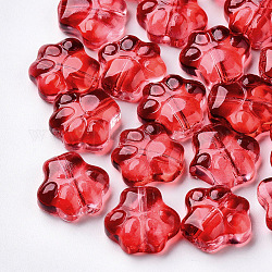 Transparent Spray Painted Glass Beads, Dog's Paw, Red, 11x12x4.5mm, Hole: 1mm