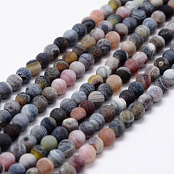 Chapelets de perles en agate mate naturelle, ronde, teints et chauffée, noir, 8mm, Trou: 1mm, Environ 48 pcs/chapelet, 15.1 pouce