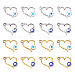 DICOSMETIC 16Pcs 2 Styles Heart Evil Eye Charms Stainless Steel Hollow Heart with Flat Round Blue Evil Eye Charms Enemal Resin Charms for Earrings Necklace Bracelet Jewellery Making Hole: 1.6mm