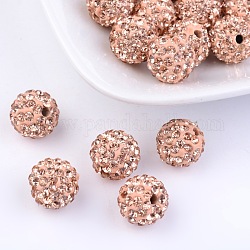 Grado a rhinestone pave bolas de bolas de discoteca, para la fabricación de la joya unisex, redondo, melocotón claro, pp13 (1.9~2 mm), 16mm, agujero: 1.5 mm