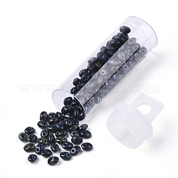 Perlas de semillas de 2-hoyo, Abalorios de cristal checas, Estilo opaco de pintura para hornear, azul medianoche, 5x3.5~3.8x2.5~2.8mm, agujero: 0.9 mm, aproximamente 10 g / botella