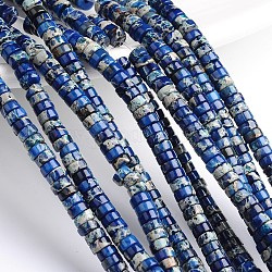 Brins de perles de jaspe impérial naturel teint et chauffé, perles heishi, Plat rond / disque, bleu, 6x3mm, Trou: 1mm, Environ 128 pcs/chapelet, 16 pouce.