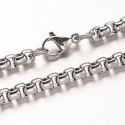 304 Edelstahl Box Ketten Halsketten, mit Karabiner verschlüsse, Edelstahl Farbe, 23.6 Zoll (59.9 cm)