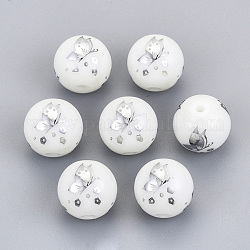 Electroplate Glass Beads, Round with Butterfly Pattern, Platinum Plated, 10mm, Hole: 1.2mm