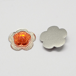 Flower Resin Cabochons, Silver Bottom Plated, Dark Orange, 29x30x6.5mm, about 200pcs/bag