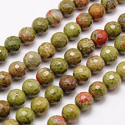 Natur Unakit Perlen Stränge, facettiert, Runde, olivgrün, 10 mm, Bohrung: 1 mm, ca. 38 Stk. / Strang, 15.75 Zoll