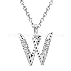SHEGRACE 925 Sterling Silver Initial Pendant Necklaces, with Grade AAA Cubic Zirconia and Cable Chains, Platinum, Letter.W, 15.74 inch(40cm)