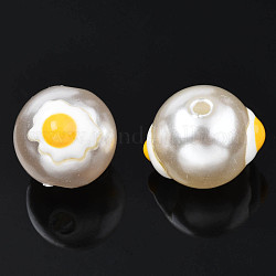 Perles d'imitation perles en plastique ABS, avec l'émail, ronde avec omelette, or, 12x11mm, Trou: 2mm
