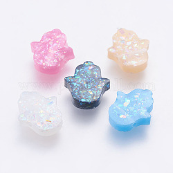 Perles en résine, imitation opale, style d'hologramme, teinte, main hamsa//main de miriam, couleur mixte, 14x12x3mm, Trou: 1mm