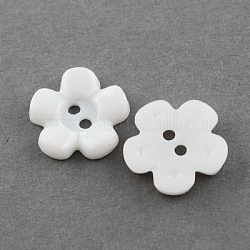 Boutons acryliques, 2-trou, teinte, fleur, blanc, 15x15x3mm, Trou: 2mm