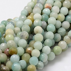 Faceted Round Natural Flower Amazonite Bead Strands, 8mm, Hole: 1mm, about 50pcs/strand, 15.3 inch