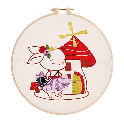 ウサギの模様のDIY刺繍キット  刺繍針と糸を含む  綿布  キノコ  210x210mm