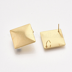 304 Stainless Steel Stud Earring Findings, with Loop and Ear Nuts/Earring Backs, Rhombus, Golden, 27.5x27.5mm, Hole: 5x3.5mm, Side Length: 20mm, Pin: 0.7mm