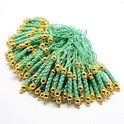 Mobile Phone Straps for Dangling Charms Pendants, DIY Cell Phone Braided Nylon Cord Loop, with Golden Brass Cord Ends, Sea Green, 70mm