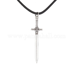 Halskette mit Schwertanhänger aus Legierung mit gewachsten Kordeln, Schwarz, 17.40 Zoll (44.2 cm)
