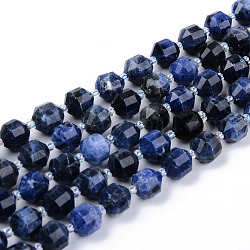 Chapelets de perles en sodalite naturelle, ronde, facette, 8~9x10mm, Trou: 1.2mm, Environ 33~35 pcs/chapelet, 15.16 pouce (38.5 cm)