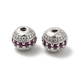 Perles de zircone cubique micro pave en Laiton, ronde, Platine plaqué réel, 5.8x5mm, Trou: 1mm