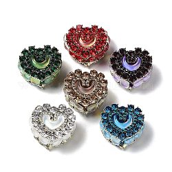 Polymer Clay Rhinestone Beads, with Alloy Finding, Heart, Mixed Color, 26x26x14.5mm, Hole: 1.6mm
