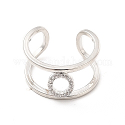 Кольцо-манжета с открытой буквой из прозрачного кубического циркония, платиновое латунное кольцо с двумя линиями для женщин, без свинца и без кадмия, letter.o, размер США 6 (16.5 мм)