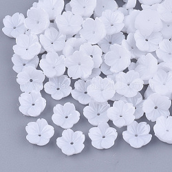 Tapas de abalorios de resina opaca, 5-pétalo, flor, blanco, 10x10.5x3.5mm, agujero: 1 mm