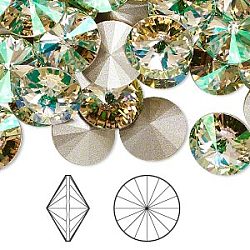 Österreichische Kristallrhinestone Cabochons, 1122, Rivoli Chaton, facettiert, Folienhinter, 001 lumg_crystal leuchtend grün, 8.164~8.421 mm