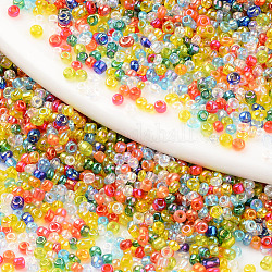 12/0 Perlas de semillas de vidrio, colores transparentes arco iris, agujero redondo, redondo, color mezclado, 12/0, 2~2.5x1.5~2mm, agujero: 0.8 mm, aproximamente 450 g / bolsa