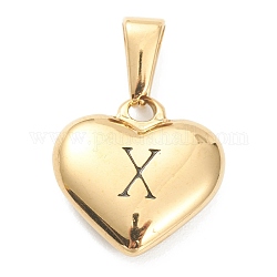 Pendentifs en 304 acier inoxydable, coeur avec lettre noire, or, letter.x, 16x16x4.5mm, Trou: 7x3mm