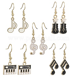 Golden Alloy Enamel Dangle Earrings for Women, Musical Instruments, Mixed Shapes, 30~42x9.5~16mm
