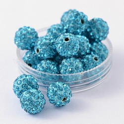 Polymer Clay Rhinestone Beads, Grade A, Round, PP15, Turquoise, 10mm, Hole: 1.8~2mm, 6 Rows Rhinestone, PP15(2.1~2.2mm)