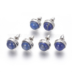 Naturales lapis lazuli de aretes, con fornituras de latón, semicírculo, Platino, 12 mm, pin: 0.8 mm