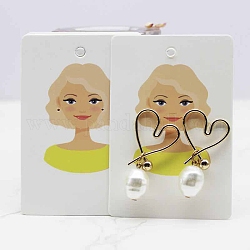Paper Earring Display Cards, Earring Holder Cards, Rectangle with Girl Pattern, Light Green, 9x6x0.03cm, Hole: 5mm and 1mm