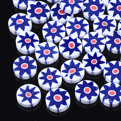 Cabujones de arcilla polimérica hechos a mano, plano y redondo, azul, 5.5x1.5mm