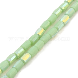 Fili di perle di vetro imitazione giada smerigliata, ab colore placcato, sfaccettato, colonna, verde chiaro, 6.5x4mm, Foro: 1 mm, circa 80pcs/filo, 20.39'' (51.8 cm)