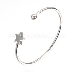 304 Stainless Steel Cuff Bangle Making, with 201 Stainless Steel Beads, Star, Stainless Steel Color, 2-1/4 inch(58mm)
