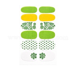 Наклейки для дизайна ногтей с авокадо, клубникой и цветами, блестящие порошковые наклейки, самоклеящийся, для украшения ногтей, желто-зеленые, 25.5x10~16.5 мм, 12шт / лист