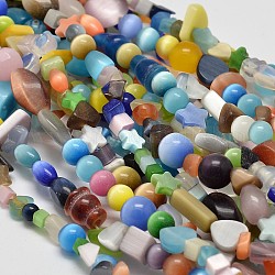 Mixed Cat Eye Beads Strands, Mixed Color, 5~8x5~8mm, Hole: 1mm, 34inch