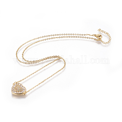 304 Stainless Steel Pendant Necklaces, with Brass Cubic Zirconia Pendants, Heart, Golden, 18.5 inch(47cm), Pendant: 14x19x3.5mm