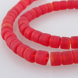 Frosted Lampwork Column Beads Strands, Red, 6x8mm, Hole: 2mm, about 40pcs/strand, 9.7inch