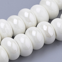 Perles en porcelaine manuelles, nacré, rondelle, blanc crème, 15~16x9~10mm, Trou: 5~6mm