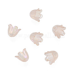 Capuchons de perles acryliques imitation gelée à 6 pétale, de couleur plaquée ab , fleur, blé, 11.5x10.5x8.5mm, Trou: 1.4mm