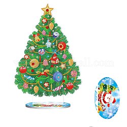 Kits de pintura de diamantes de decoración de exhibición de tema de navidad diy, incluyendo tablero de plástico, diamantes de imitación de resina, pluma, plato de bandeja y arcilla de cola, árbol de Navidad, 295x200x80mm