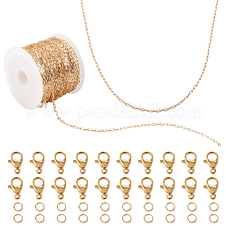 DIY-Set zur Herstellung von Ketten, Halsketten und Armbändern, inklusive Messingkabelketten, 304 Edelstahl Karabinerhaken & Sprungringe, echtes 14k vergoldet, Kette: 3.5x1.4x0.4 mm, 5m / set