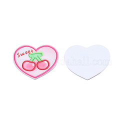 Bedruckte Acryl-Cabochons, gummierten Stil, Herz mit Kirsche & Wort süß, neon rosa , 35x42x2 mm