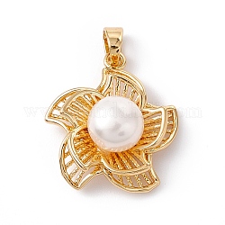 D'acqua dolce naturale ciondoli perla, con i risultati in ottone tono oro, fiore di fascino, bianco floreale, 21x19x9mm, Foro: 4x3 mm