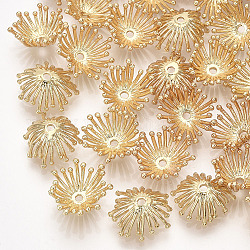 Latón casquillo del grano, flor, real 18k chapado en oro, 13~14x11~13x5~6mm, agujero: 1.4 mm