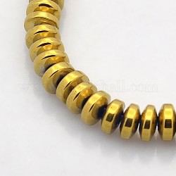 Chapelets de perles en rondelles d'hématite synthétique électrolytique non magnétique, plaqué or, 6x3mm, Trou: 1mm, Environ 140 pcs/chapelet, 15.7 pouce