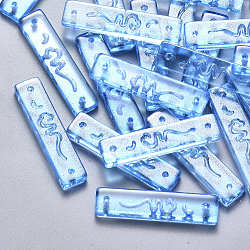 Прозрачные стеклянные соединители, окрашенные распылением, с блеском порошок, прямоугольные, Плут синий, 30x7x3 мм, отверстие : 1.2 мм