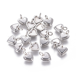 304 Stainless Steel Pendant Cabochon Settings, Heart, Stainless Steel Color, 10x7x2.2mm, Hole: 2mm