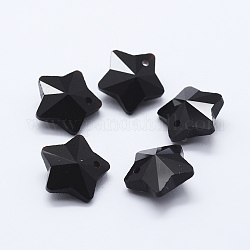 Colgantes de cristal transparente, facetados, charms estrella, negro, 13x13.5x7mm, agujero: 1 mm
