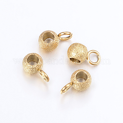 Ion Plating(IP) 304 Stainless Steel Tube Bails, Loop Bails, Textured, Rondelle Bail Beads, Golden, 7x4x3mm, Hole: 2mm, Inner diameter: 2mm